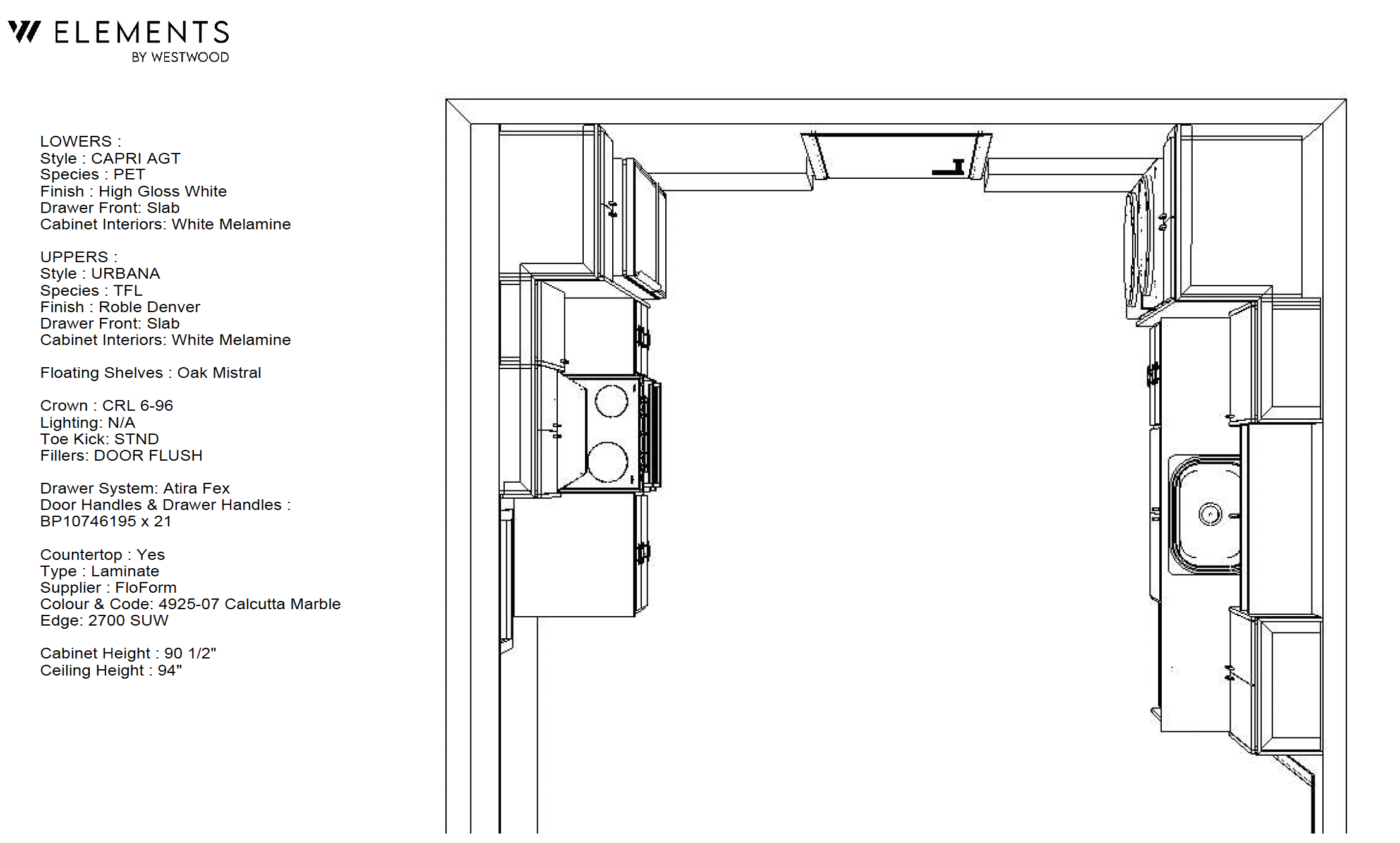 Professional floor plan for a micro suite kitchen design showing the spatial layout of cabinetry and appliances.