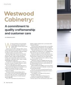 Featured article for Westwood Cabinetry in Woodworking Canada Magazine, March/April 2026 issue, titled "Westwood Cabinetry: A commitment to quality craftsmanship and customer care."